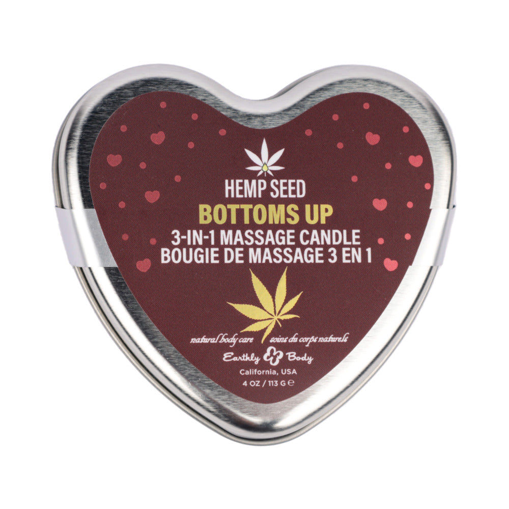 EARTHLY BODY HEMP SEED VALENTINE 3-IN-1 MASSAGE CANDLE BOTTOM''S UP 4.7 OZ.