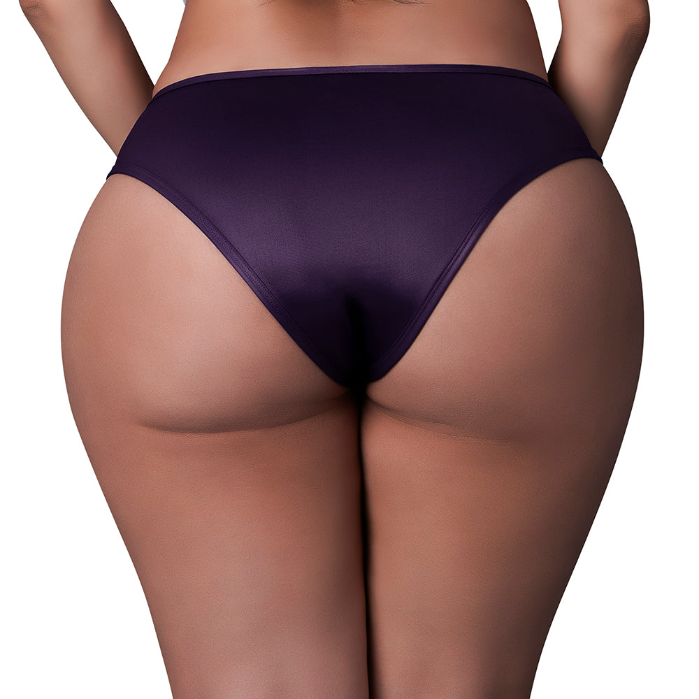 MAGIC SILK LEATHER & LACE LACE CHEEKY HIPSTER PLUM QUEEN SIZE