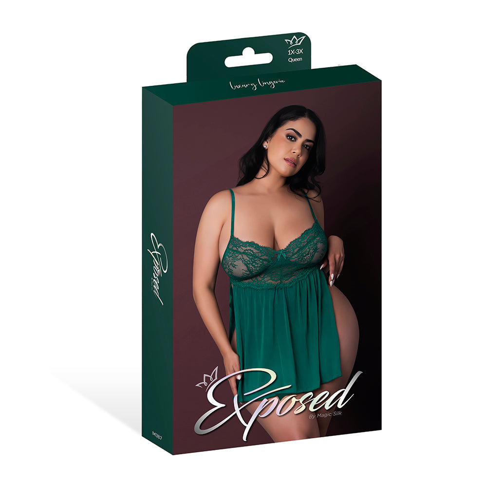MAGIC SILK - EVERMORE BABYDOLL & CHEEKY PANTY SET EMERALD