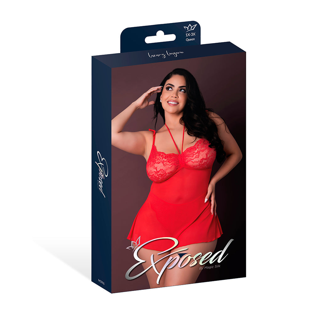 MAGIC SILK SUGAR HIGH BABYDOLL & THONG SET RED QUEEN SIZE