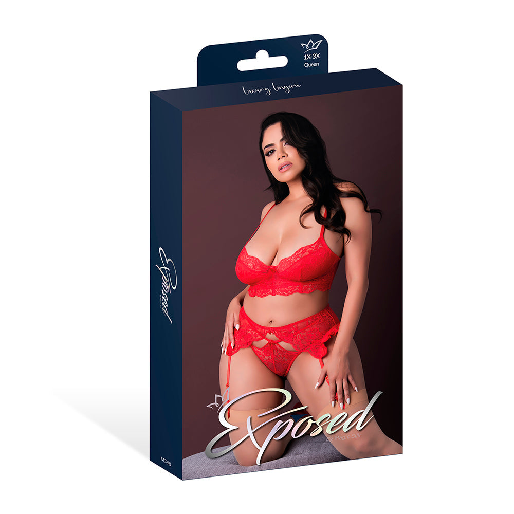 MAGIC SILK - SUGAR HIGH BRA, GARTER & PANTY SET RED QUEEN SIZE