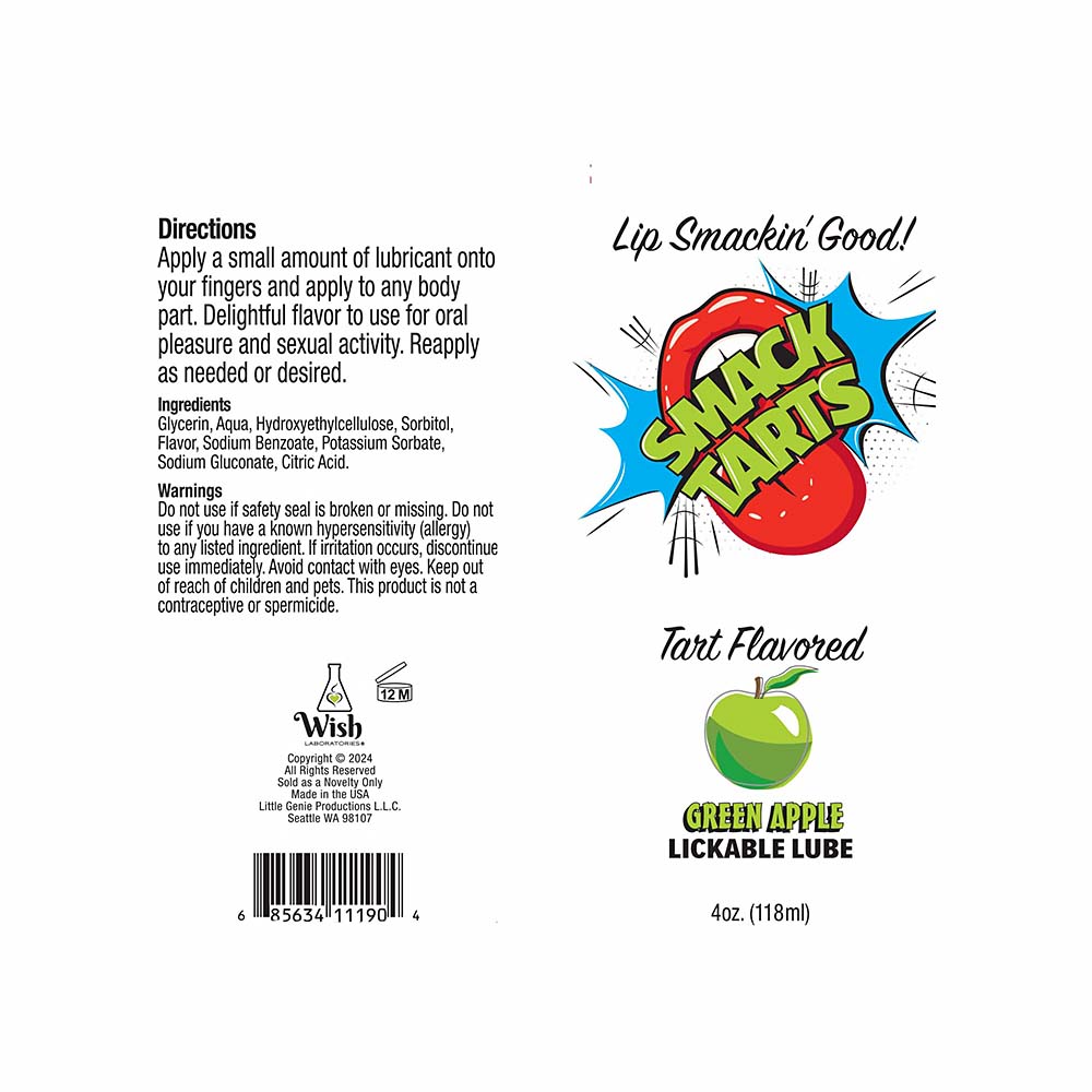 LITTLE GENIE - LUBRICANTE LICKABLE SABOR MANZANA VERDE ÁCIDA SMACK TARTS 4 OZ.