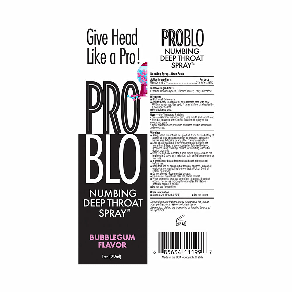 PRO BLO NUMBING DEEP THROAT SPRAY BUBBLEGUM 1 OZ.
