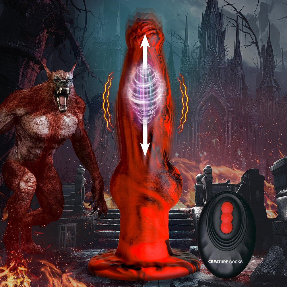 XR BRANDS - DILDO EN SILICONE VIBRANT ET À MOUVEMENT DE VA-ET-VIENT HELL WOLF CREATURE COCKS