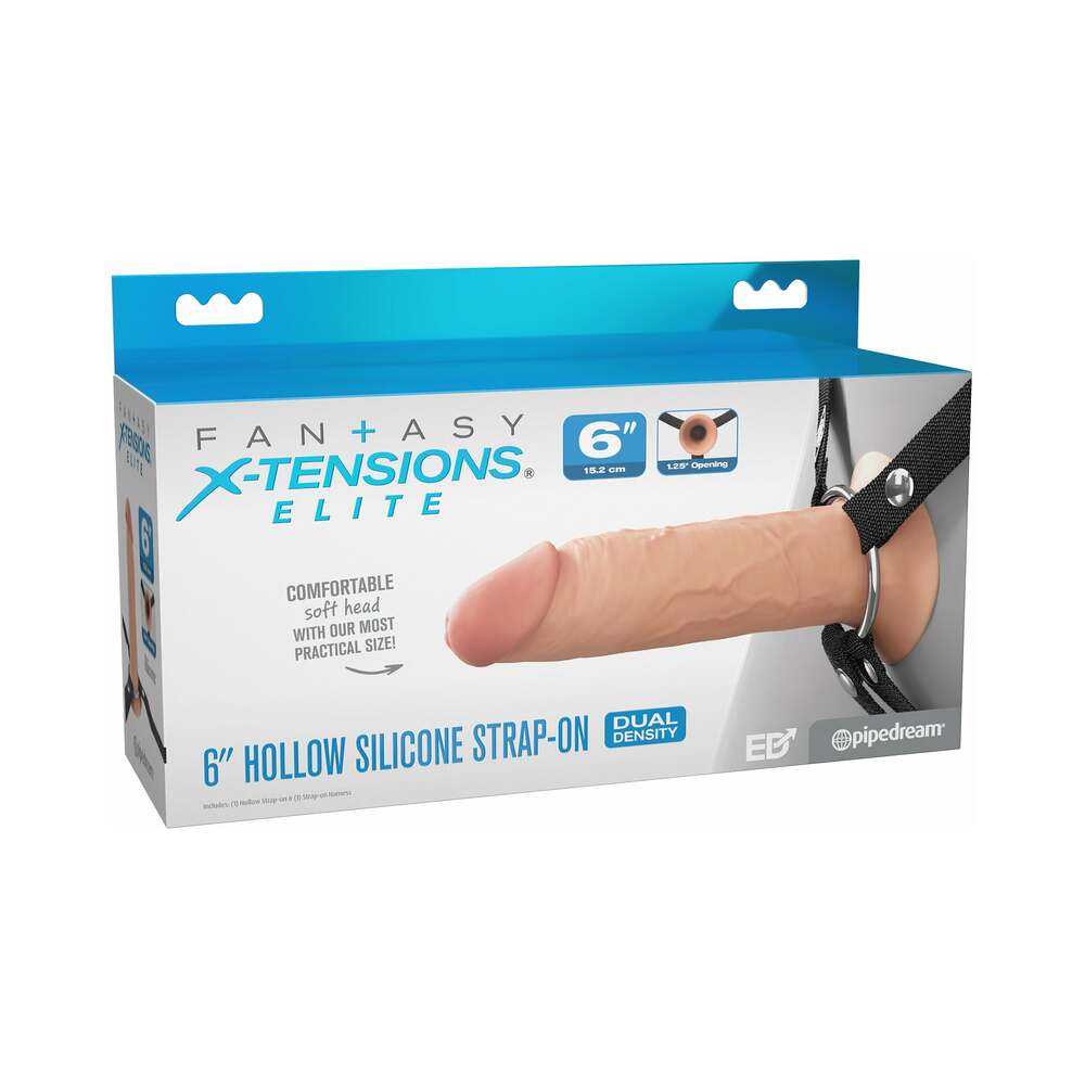 PIPEDREAM - FANTASY X-TENSIONS ELITE HOLLOW SILICONE STRAP-ON 6 IN. LIGHT