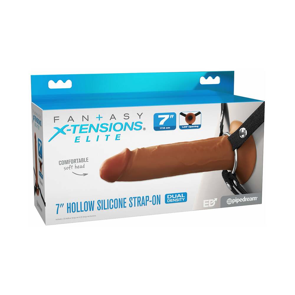 PIPEDREAM - FANTASY X-TENSIONS ELITE HOLLOW SILICONE STRAP-ON 7 IN. BROWN