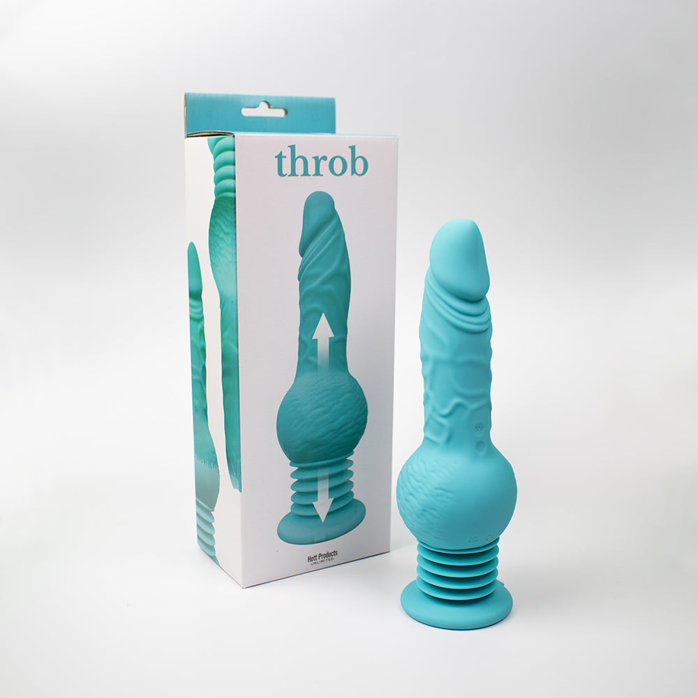 THROB THRUSTING DILDO WITH BALLS & SUCTION CUP MULTI-SPEED SILICONE TEAL