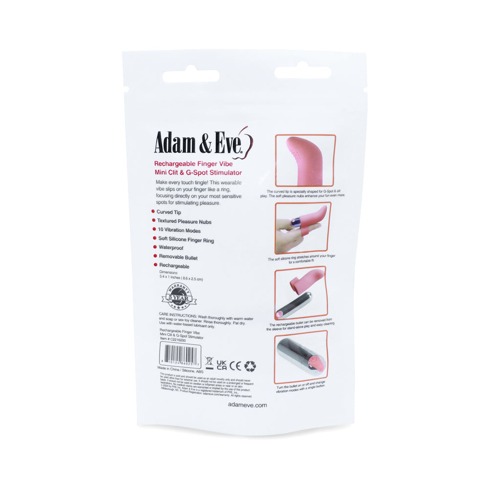 ADAM & EVE SILICONE RECHARGEABLE FINGER VIBE (BAG PACKAGING)