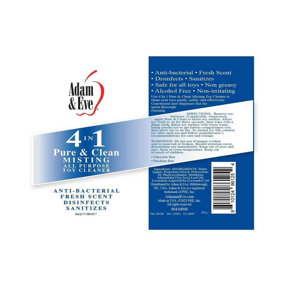 ADAM & EVE - NETTOYANT POUR JOUETS 4 EN 1 PURE & CLEAN EN VAPORISATEUR 118 ML