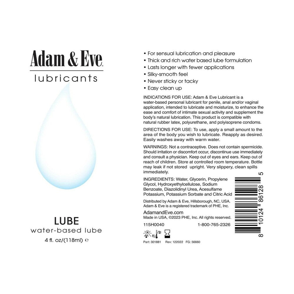 ADAM & EVE - WATER-BASED LUBRICANT 4 OZ.