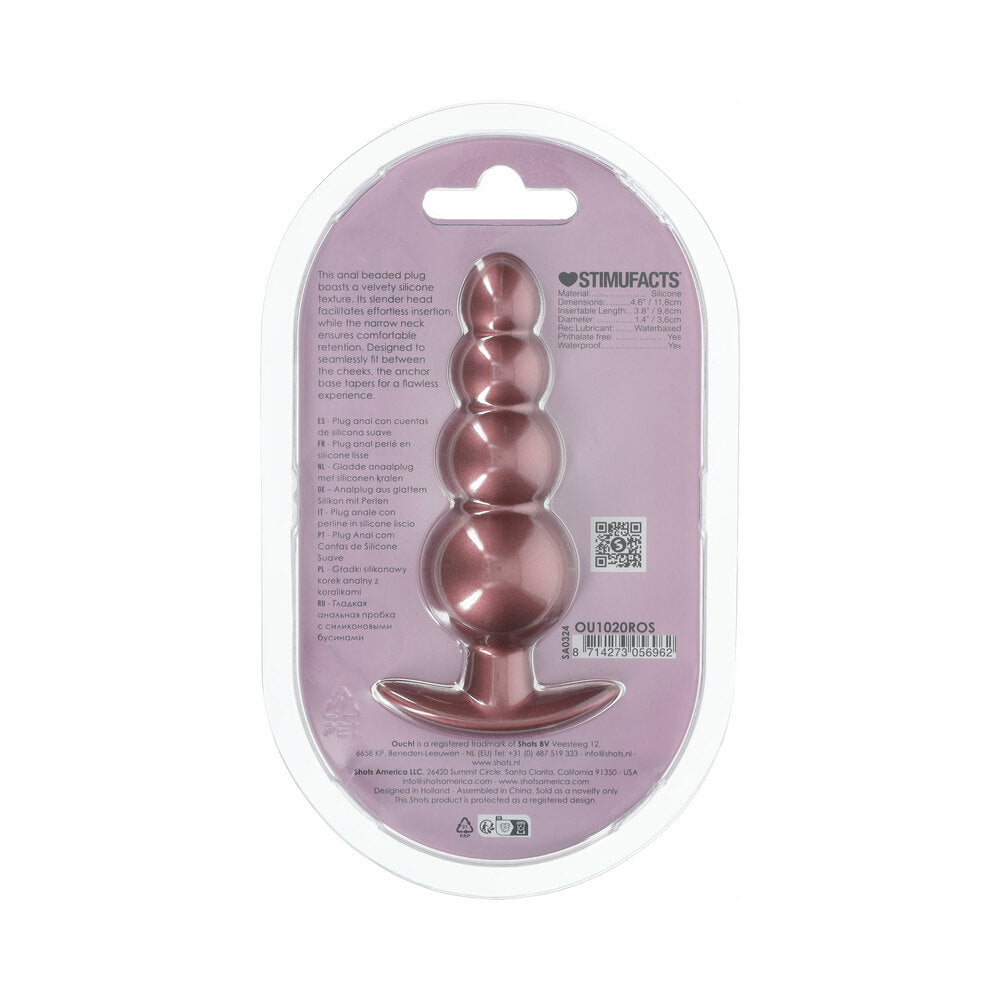 OUCH! SMOOTH SILICONE BEADED ANAL PLUG 4.6 IN. ROSE GOLD