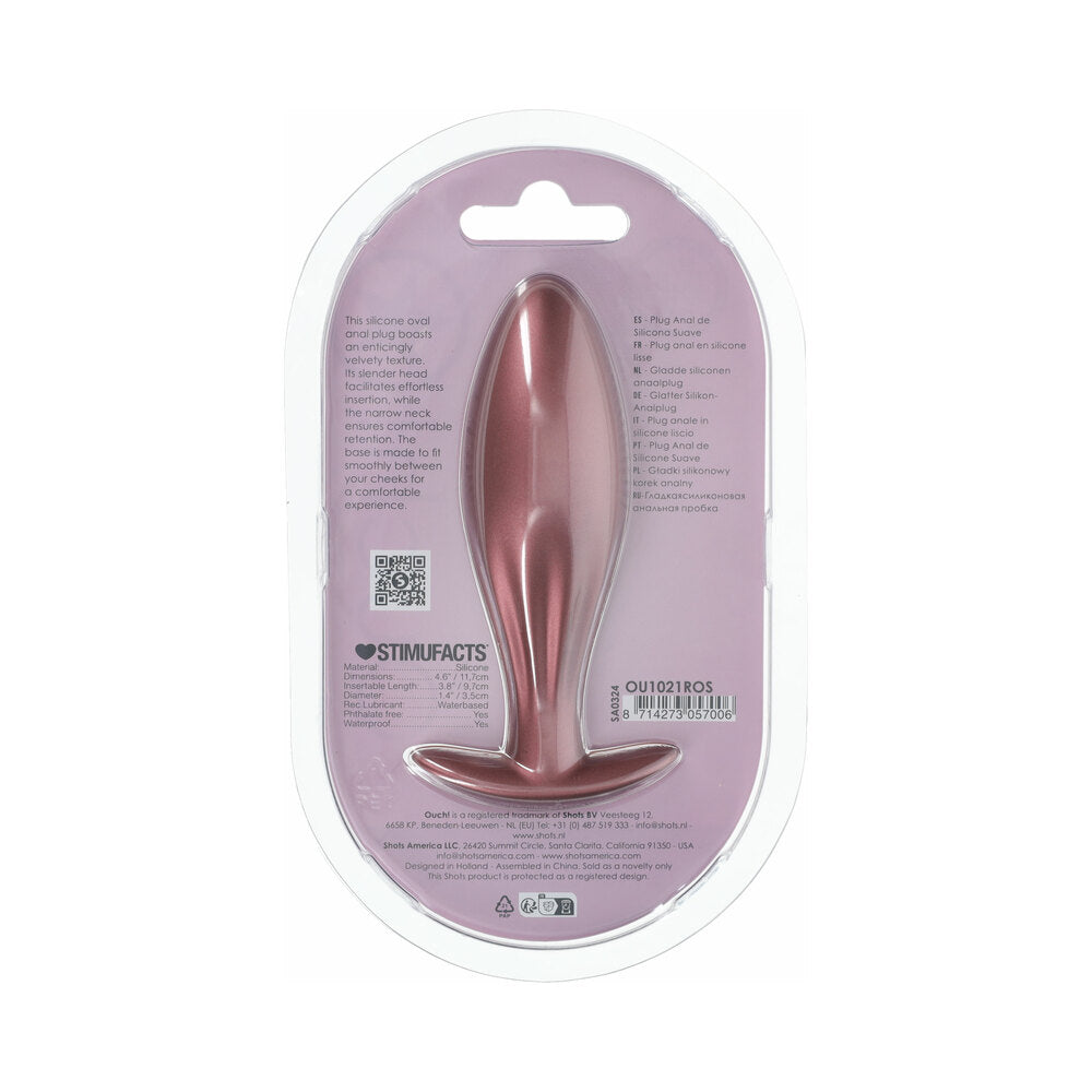 OUCH! SMOOTH SILICONE OVAL ANAL PLUG 4.6 IN. ROSE GOLD