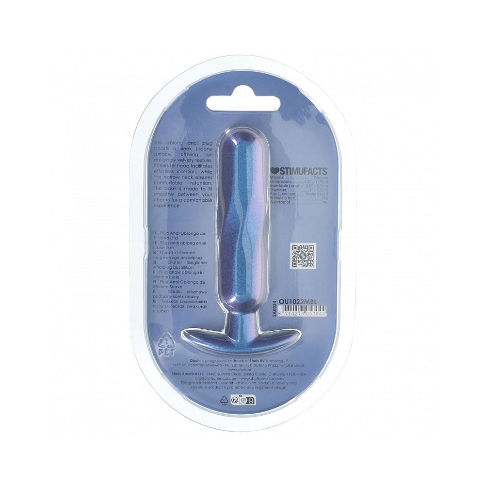 SHOTS - OUCH! SMOOTH SILICONE OBLONG ANAL PLUG 4.6 IN. METALLIC BLUE
