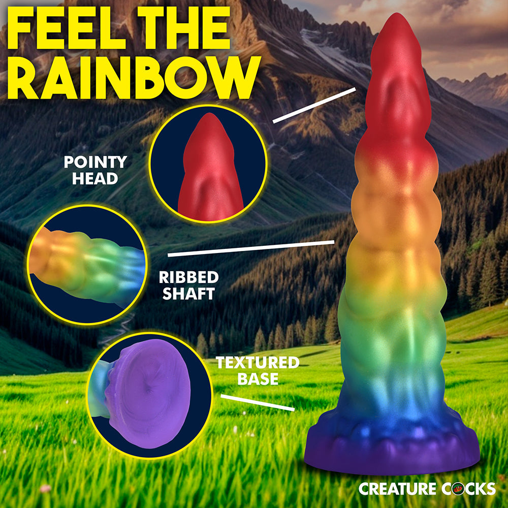 XR BRANDS - CREATURE COCKS CUERNO ARCOÍRIS DILDO DE SILICONA