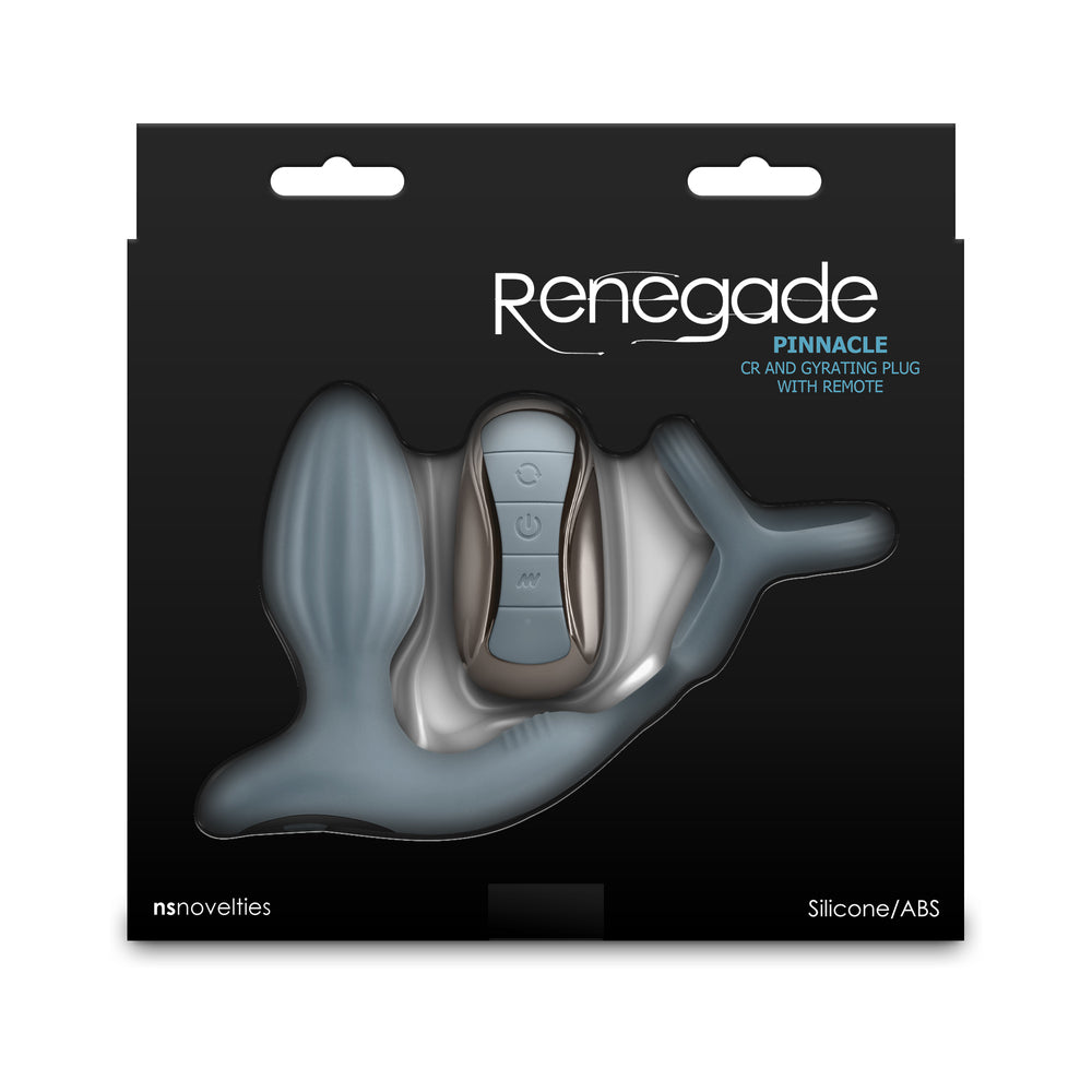 NOVEDADES NS - ANILLO DE PENE Y TAPÓN ANAL GIRATORIO RECARGABLE RENEGADE PINNACLE CON CONTROL REMOTO GRIS