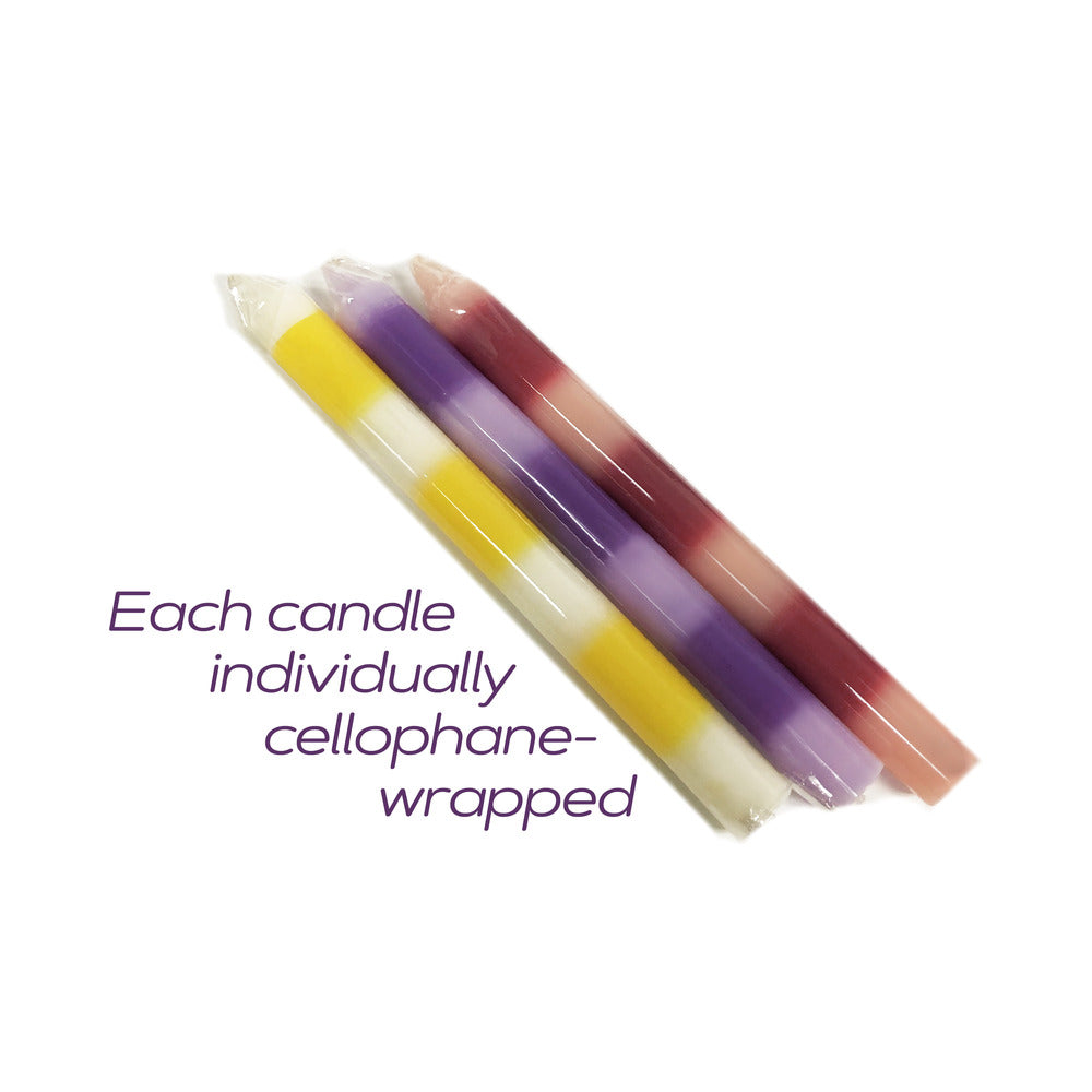 THE 9''S MAKE ME MELT SENSUAL WARM DRIP CANDLES 3PK STRIPES PASTELLINES