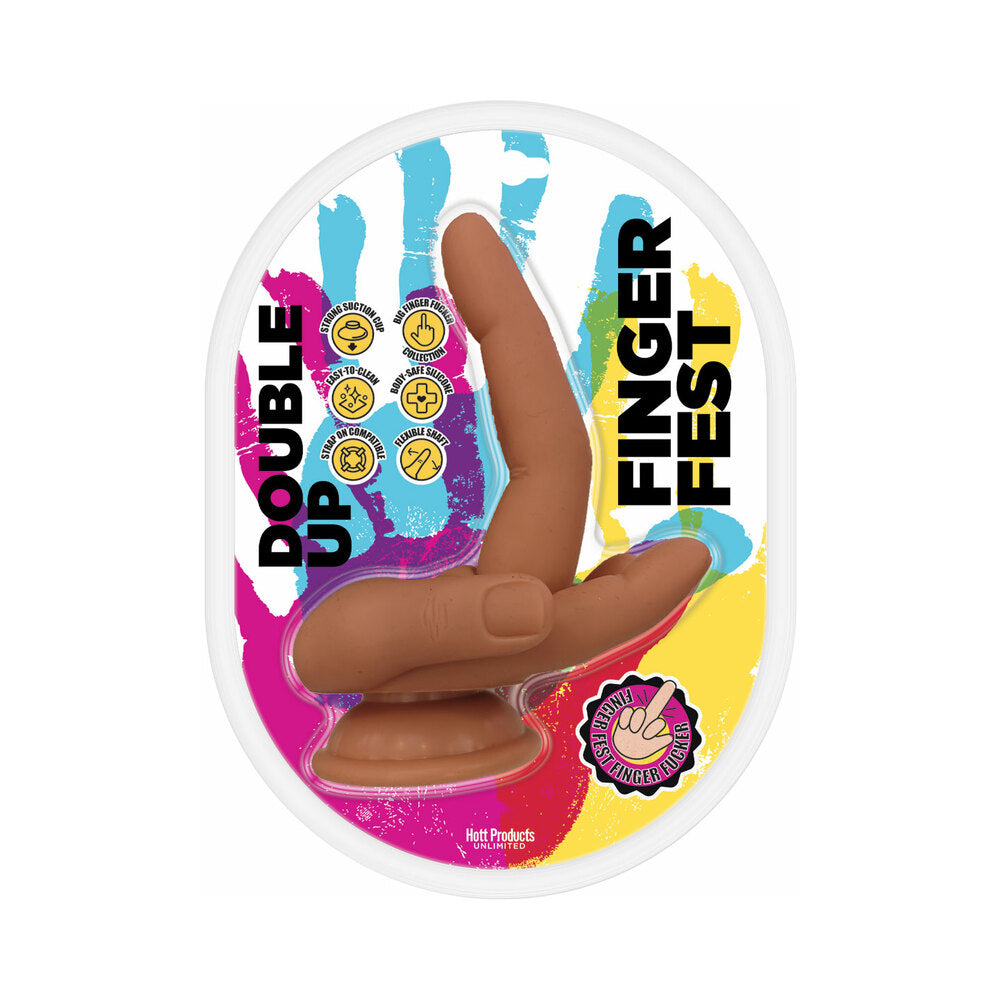 HOTT PRODUCTS - FINGER FEST DOUBLE UP DILDO TAN