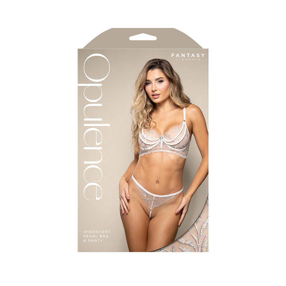 FANTASY LINGERIE - OPULENCE METALLIC EMBROIDERED BRA WITH PEARL UNDERWIRE CUPS & PEARL PANTY