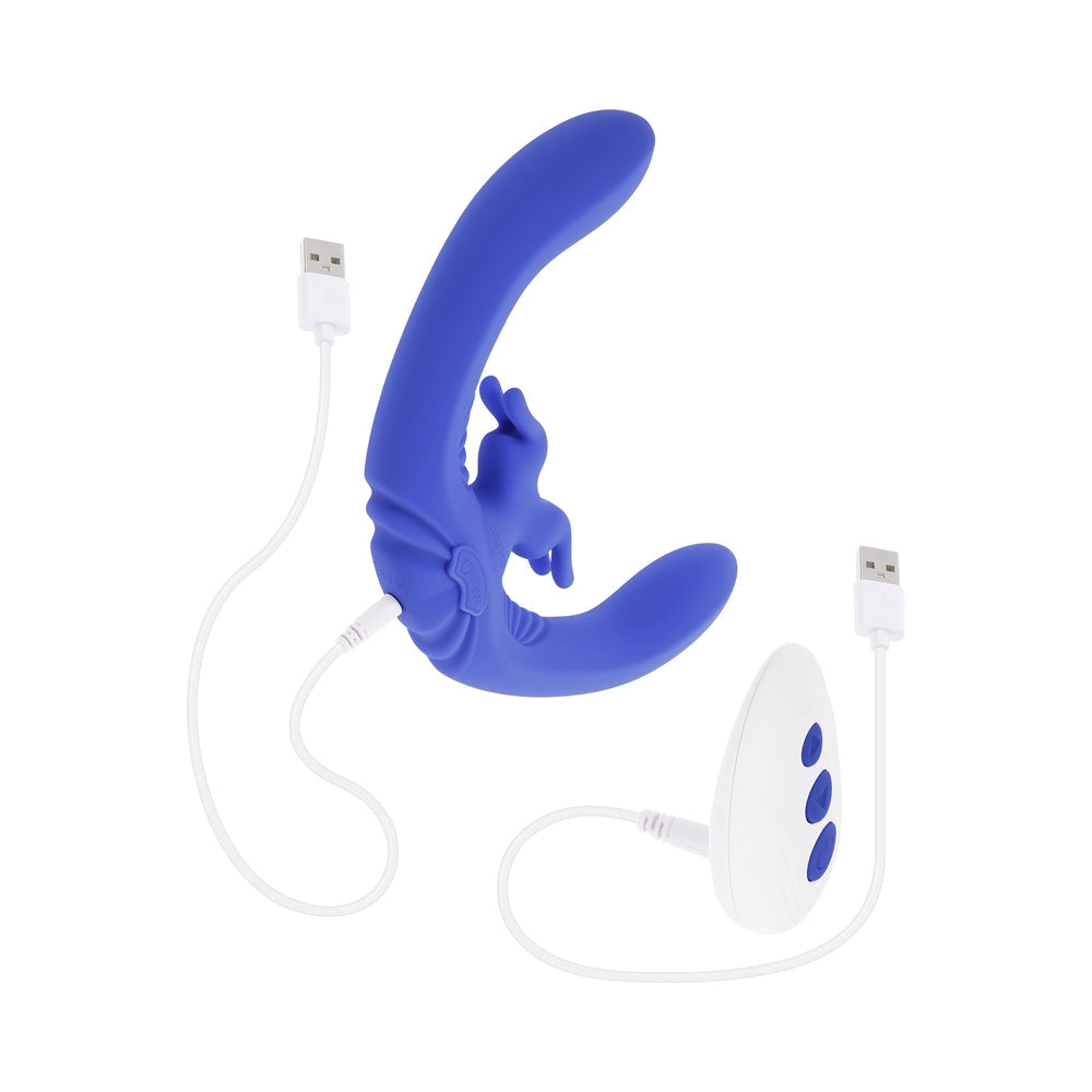 EVOLVED LOVEBIRDS RECHARGEABLE SILICONE REMOTE-CONTROLLED DUAL-ENDED VIBRATOR BLUE