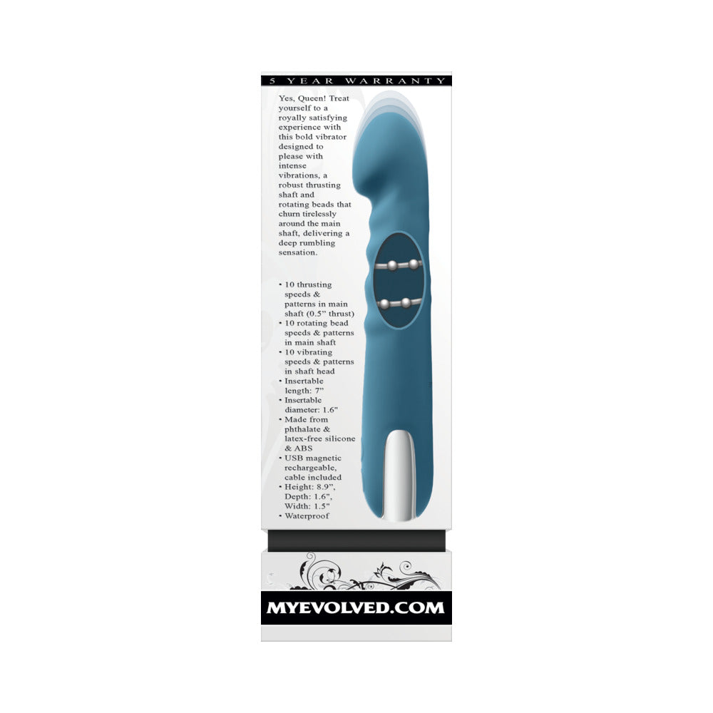 EVOLVED - QUEEN OF ALL TRADES RECHARGEABLE SILICONE THRUSTING AND ROTATING VIBRATOR TEAL