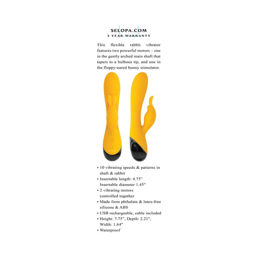 SELOPA BUZZZ BUNNY RECHARGEABLE SILICONE FLEXIBLE RABBIT VIBRATOR YELLOW