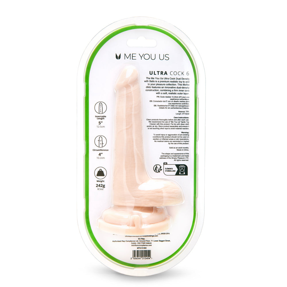 ME YOU US ULTRA COCK 6 IN. REALISTIC DUAL DENSITY DILDO WITH BALLS VANILLA