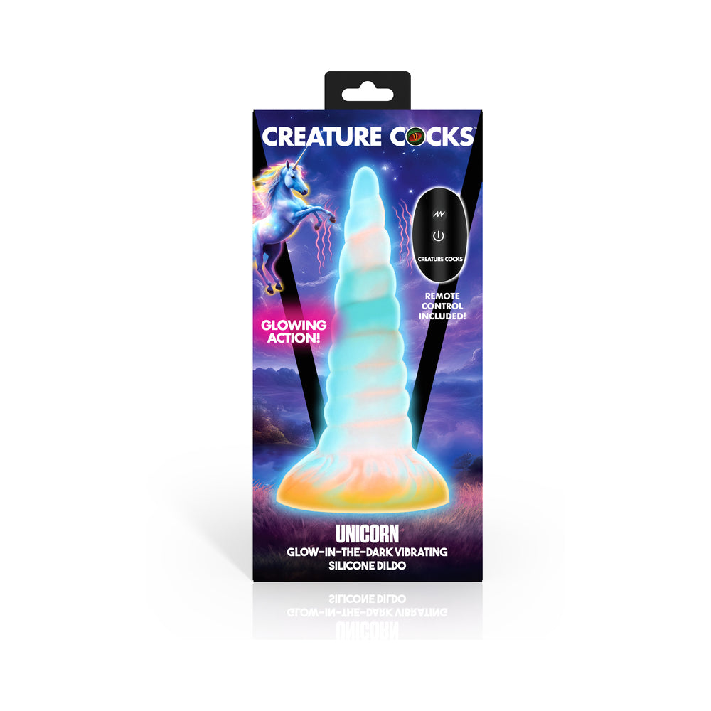 XR BRANDS - CREATURE COCKS UNICORN GLOW-IN-THE-DARK VIBRATING SILICONE DILDO