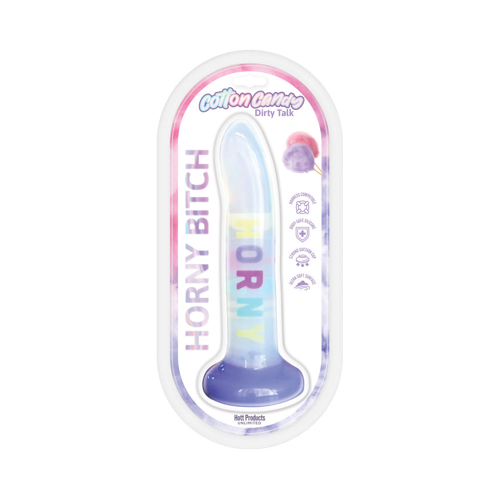 HOTT PRODUCTS - COTTON CANDY DIRTY TALK HORNY BITCH 8 IN. SILICONE DILDO