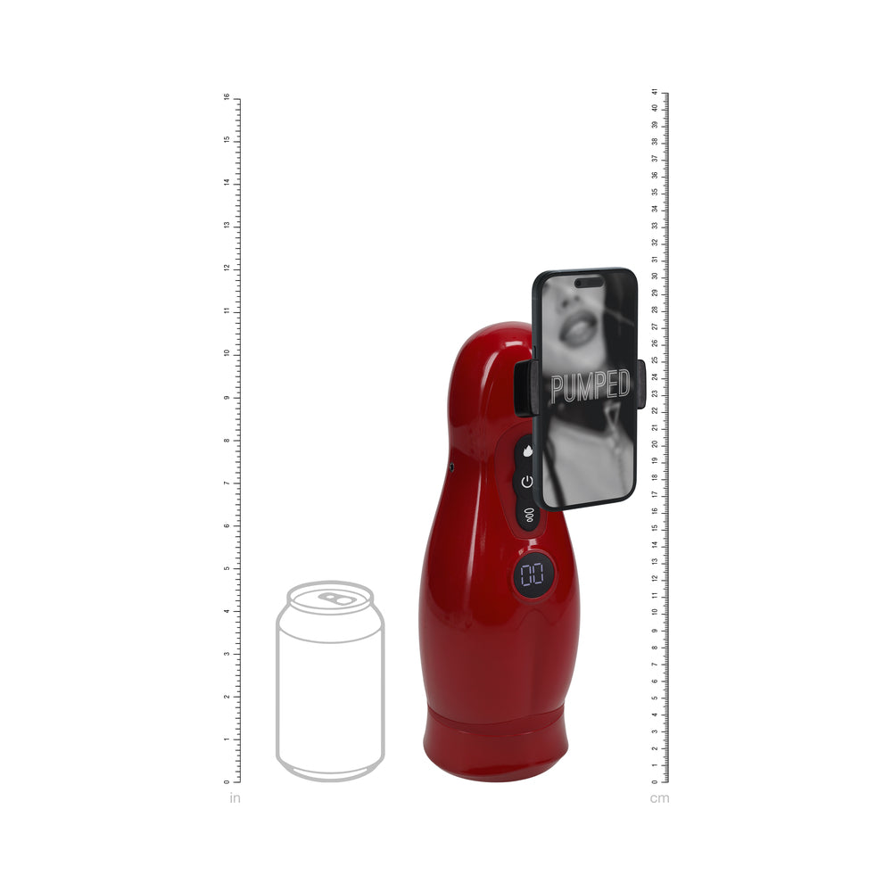 PUMPED VIRTUO MASTURBATOR SUCTION VIBRATION PHONE ATTACHMENT METALLIC RED