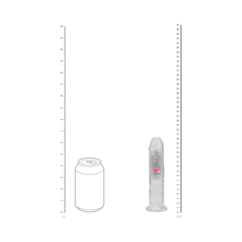 SHOTS - DILDO VIBRATORIO CON CONTROL REMOTO LED RECARGABLE INALÁMBRICO REALROCK DE 6 PULGADAS TRANSPARENTE