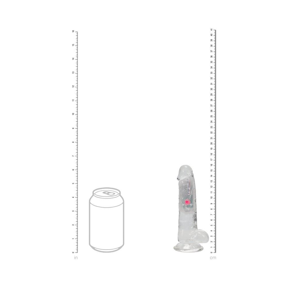 SHOTS - REALROCK DILDO DE 6 PULGADAS CON BOLAS, INALÁMBRICO, RECARGABLE, CON CONTROL REMOTO, LED, VIBRATORIO, TRANSPARENTE