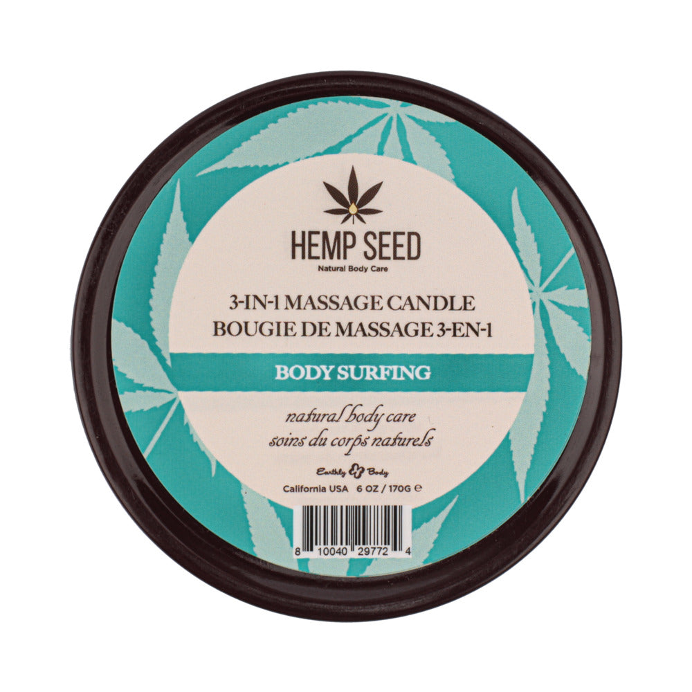 EARTHLY BODY HEMP SEED 3-IN-1 MASSAGE CANDLE BODY SURFING 6 OZ.