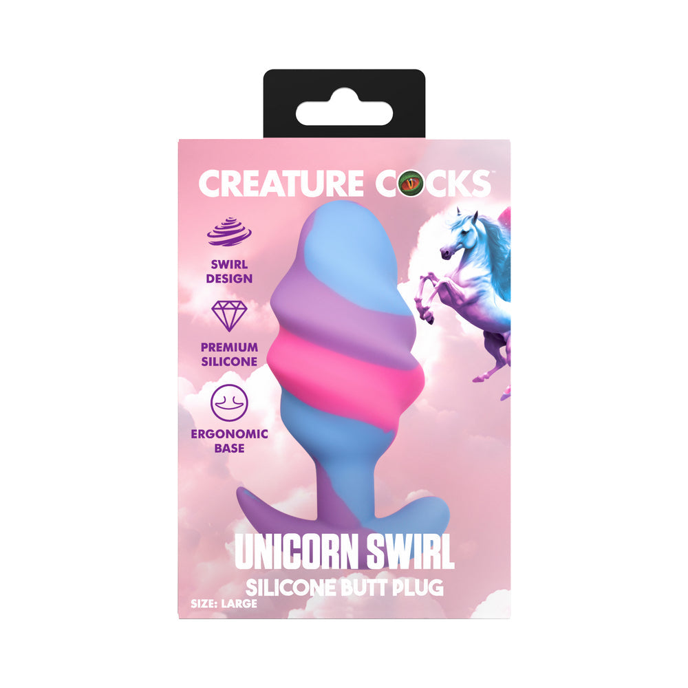 XR BRANDS - CREATURE COCKS UNICORN SWIRL SILICONE BUTT PLUG LARGE