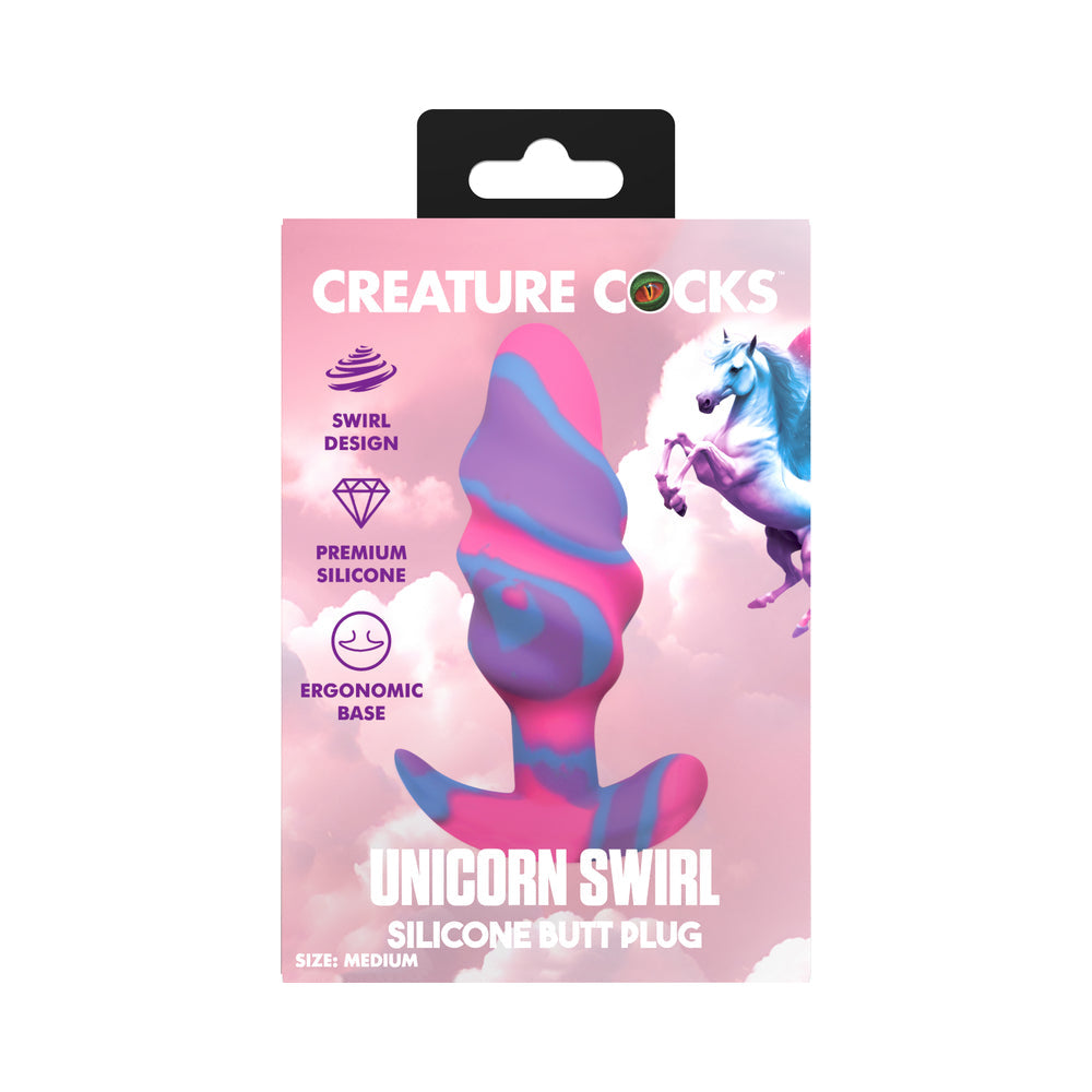 XR BRANDS - CREATURE COCKS UNICORN SWIRL SILICONE BUTT PLUG MEDIUM