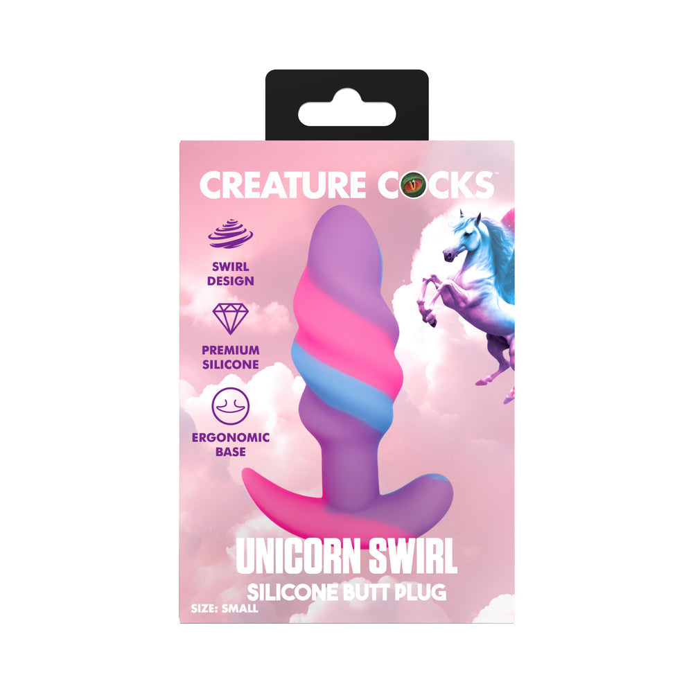 XR BRANDS - CREATURE COCKS UNICORN SWIRL SILICONE BUTT PLUG SMALL