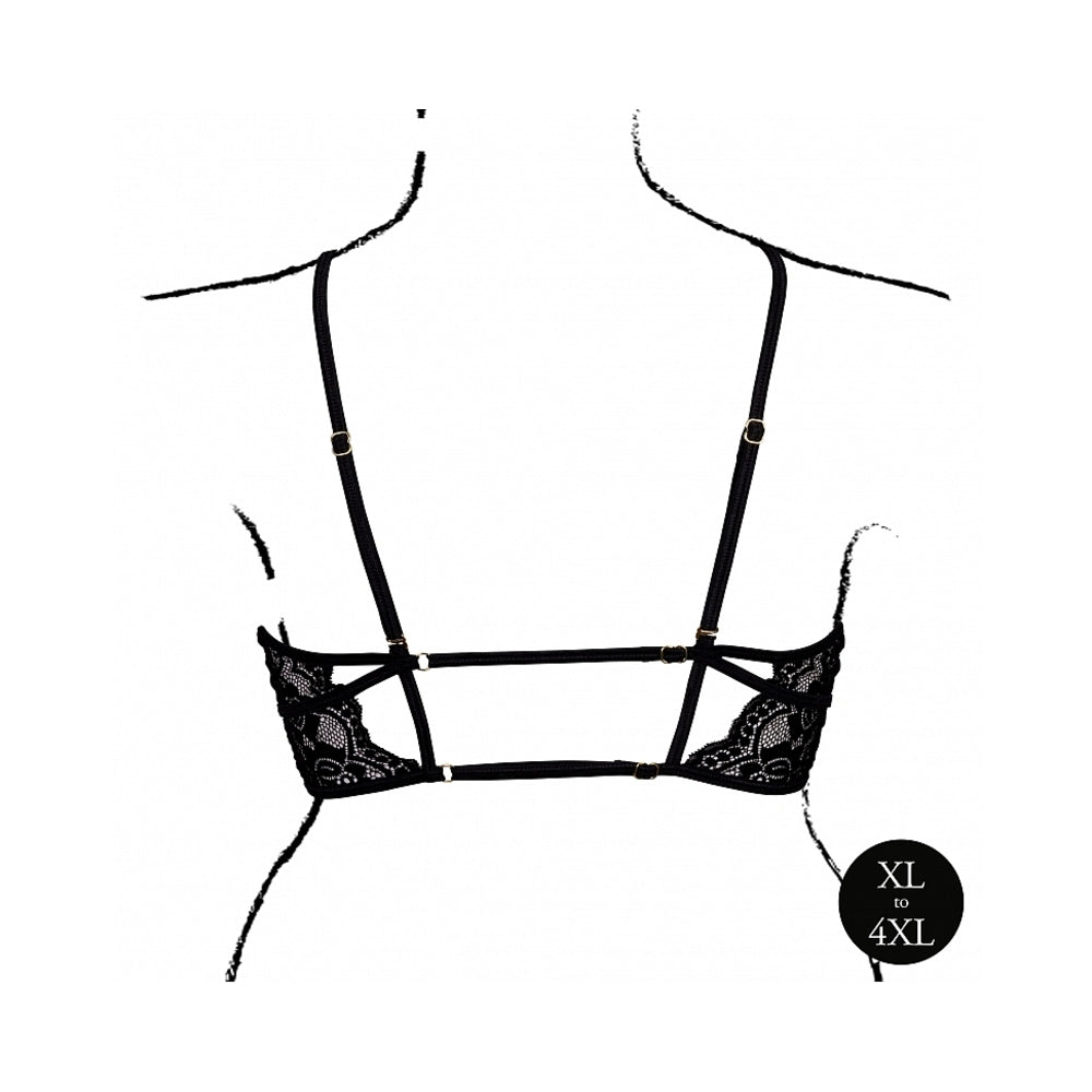 LE DESIR OPEN CUP TRIANGLE BRA WITH LACE AND ADJUSTABLE SLIDERS BLACK QUEEN SIZE