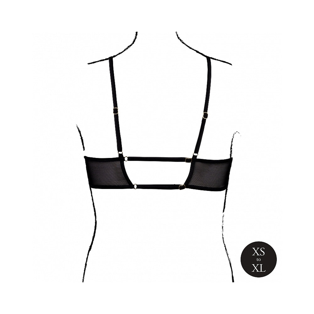 LE DESIR KEYHOLE MESH BRA WITH DOUBLE BACK STRAPS AND ADJUSTABLE SLIDERS BLACK O/S