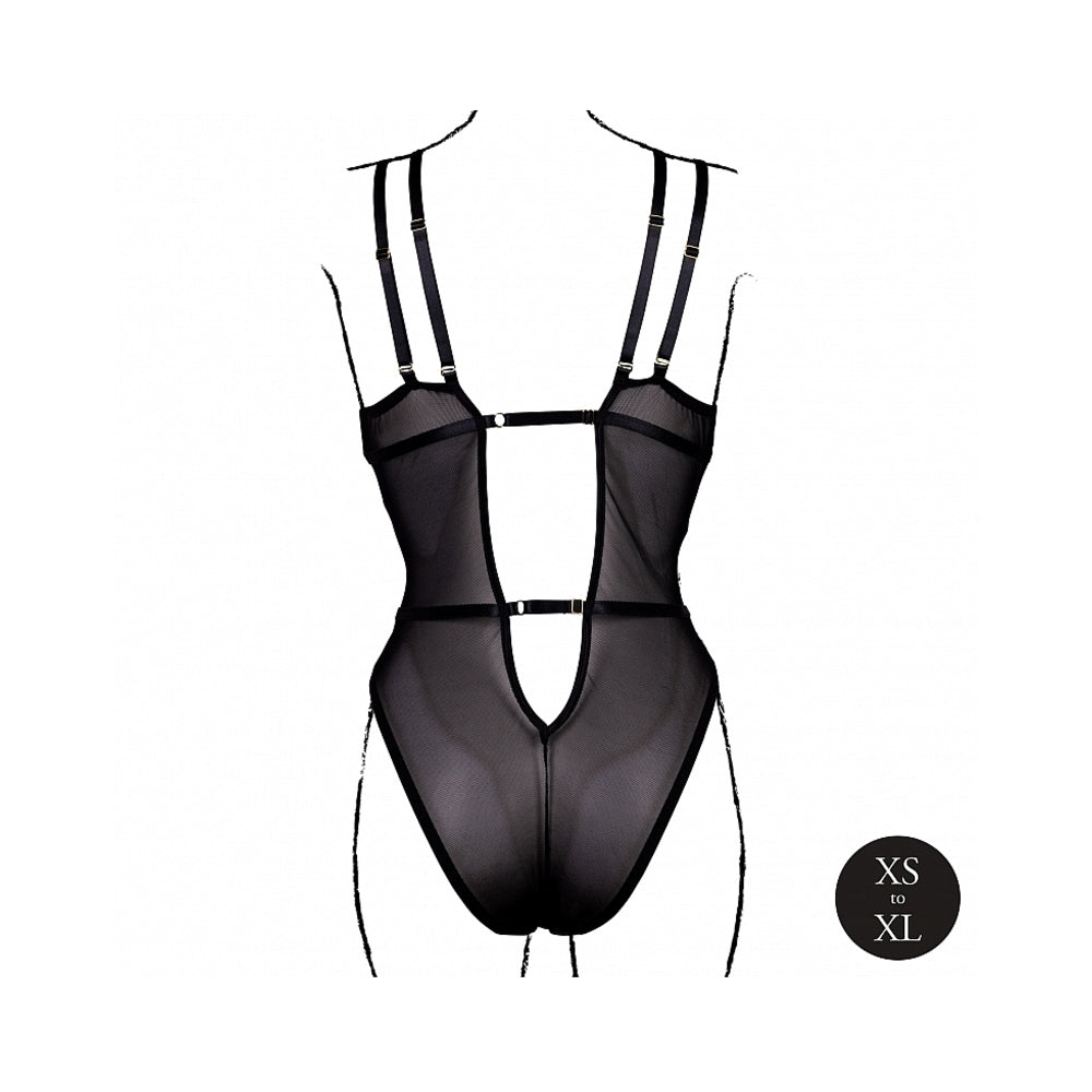 LE DESIR WIRELESS LACE BODYSUIT WITH ADJUSTABLE SLIDERS BLACK O/S