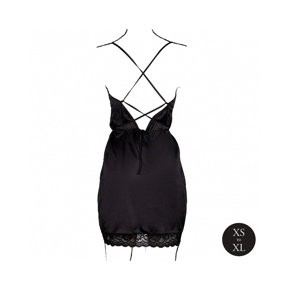 LE DESIR OPEN BACK SILK DRESS WITH CRISS CROSS DETAILS AND SLIT BLACK O/S