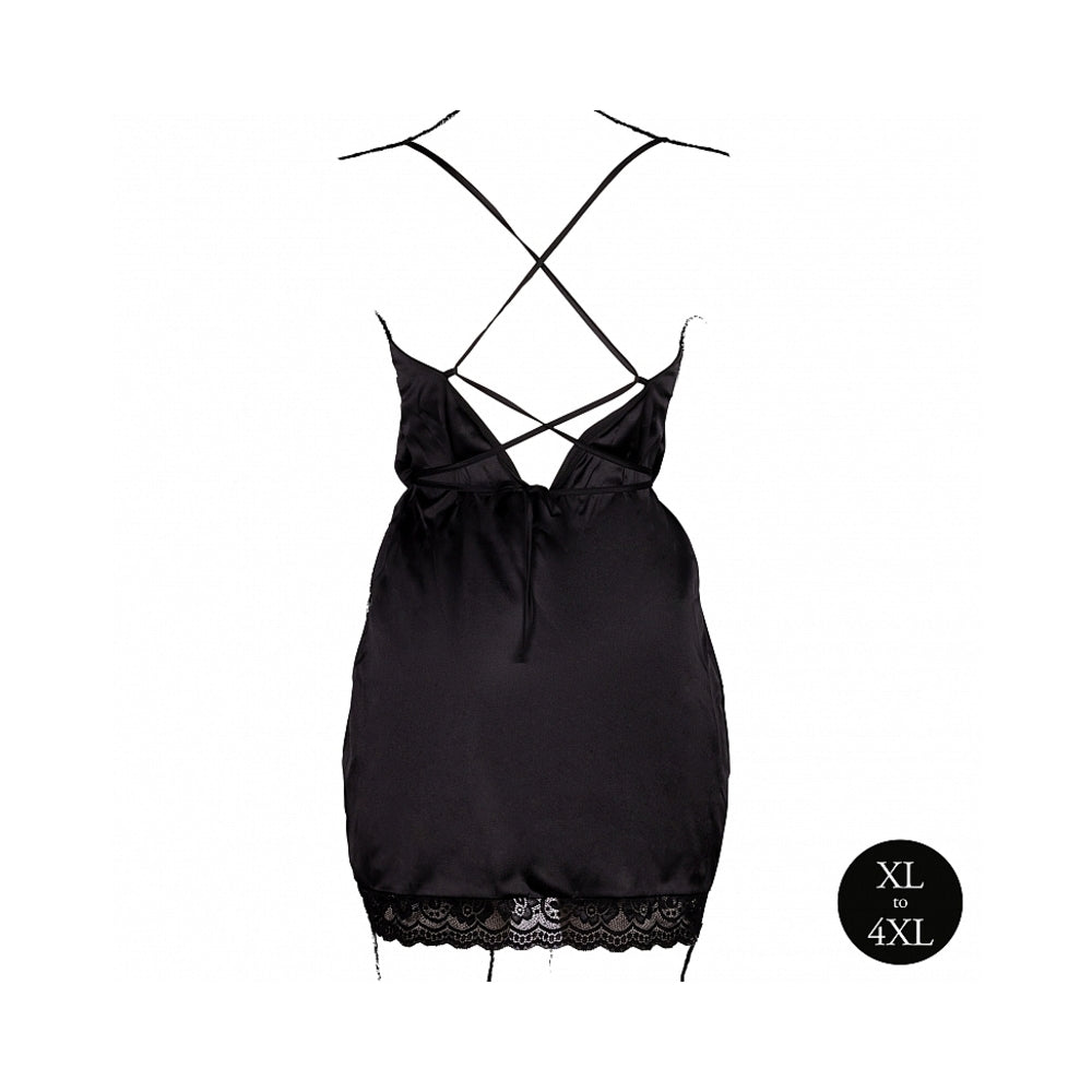 LE DESIR OPEN BACK SILK DRESS WITH CRISS CROSS DETAILS AND SLIT BLACK QUEEN SIZE