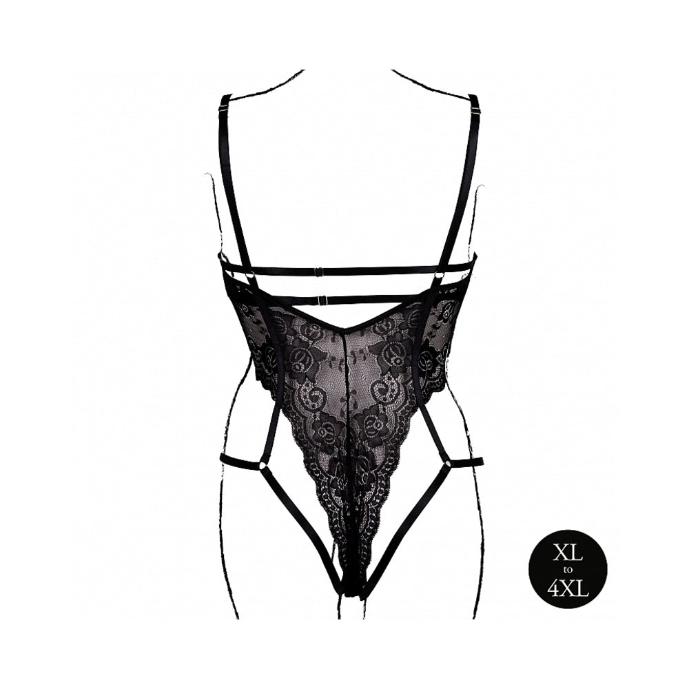 LE DESIR LACE UNDERWIRED OPEN CUP BODYSUIT WITH ADJUSTABLE SLIDERS BLACK QUEEN SIZE