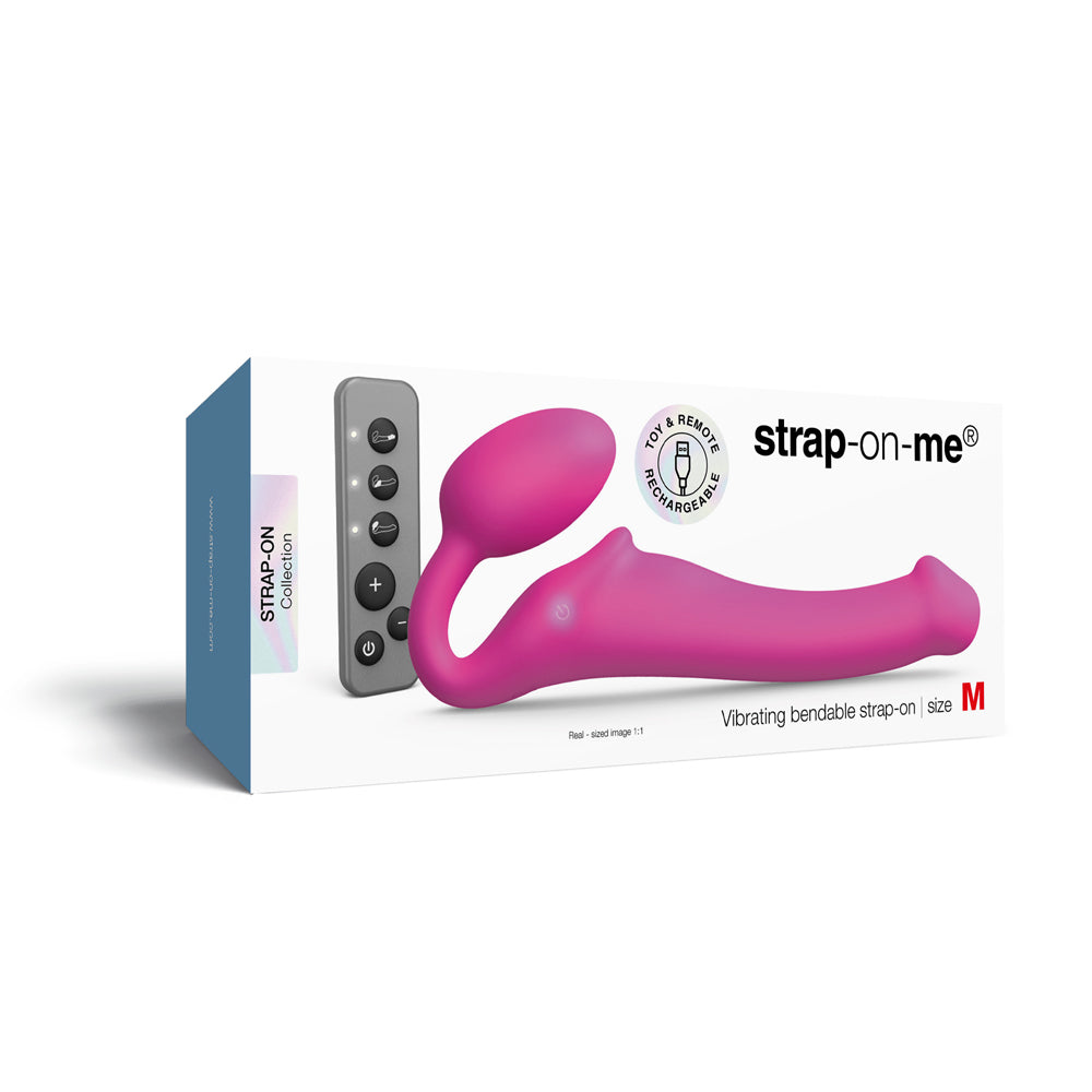 LOVELY PLANET - VIBRADOR DOBLE ANILLO STRAP-ON FLEXIBLE SIN TIRANTES FUCSIA MEDIANO