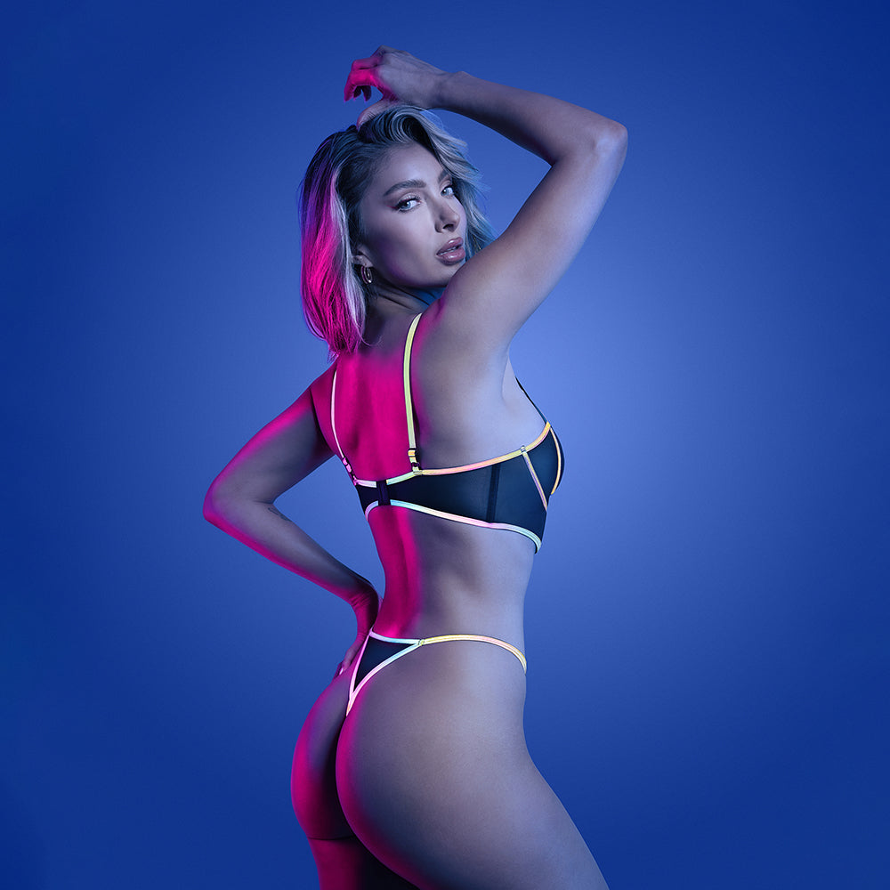 FANTASY LINGERIE GLOW SOLAR FLARE UNDERWIRE BRA & PANTY L/XL