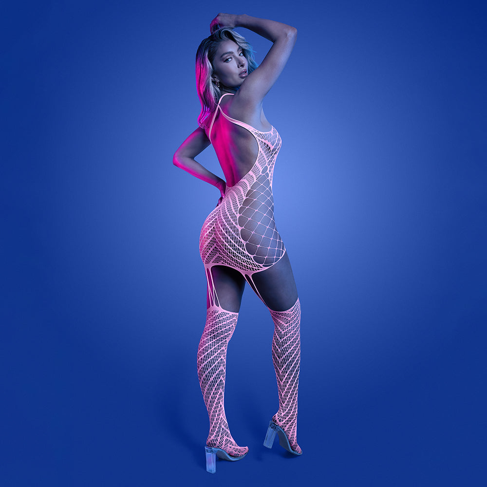 FANTASY LINGERIE GLOW METAMORPHIC GLOW-IN-THE-DARK BODYSTOCKING DRESS O/S