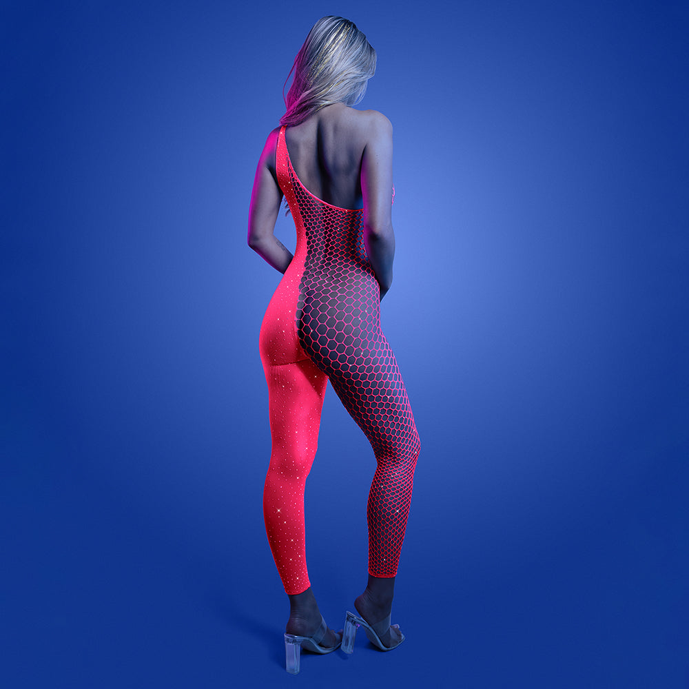 FANTASY LINGERIE GLOW HYPERDRIVE UV REACTIVE RHINESTONE BODYSTOCKING O/S