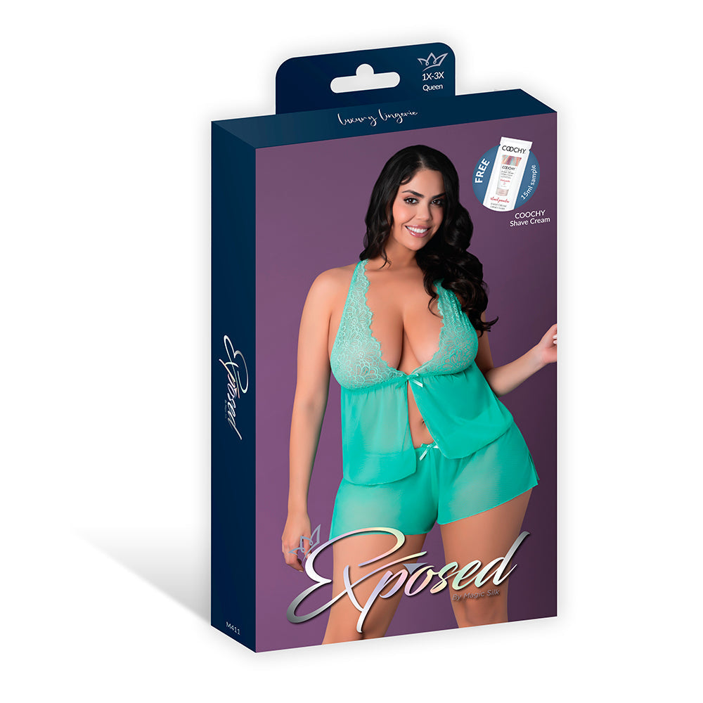 MAGIC SILK - CARIBBEAN CRUSH FLUTTER CAMI & SHORT SET AQUA GLOW QUEEN SIZE