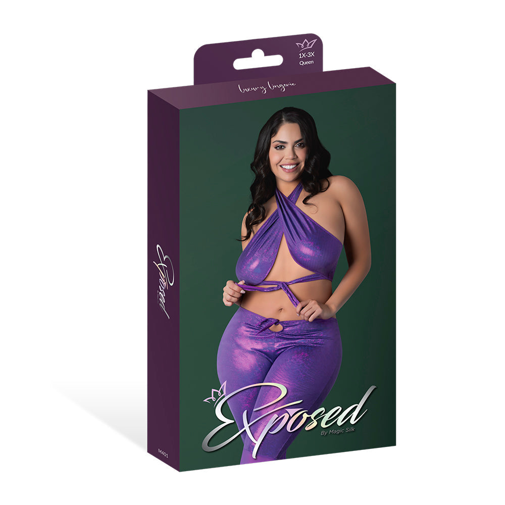 MAGIC SILK - GLIMMER WRAP HALTER & FLAIR PANT SET DISCO