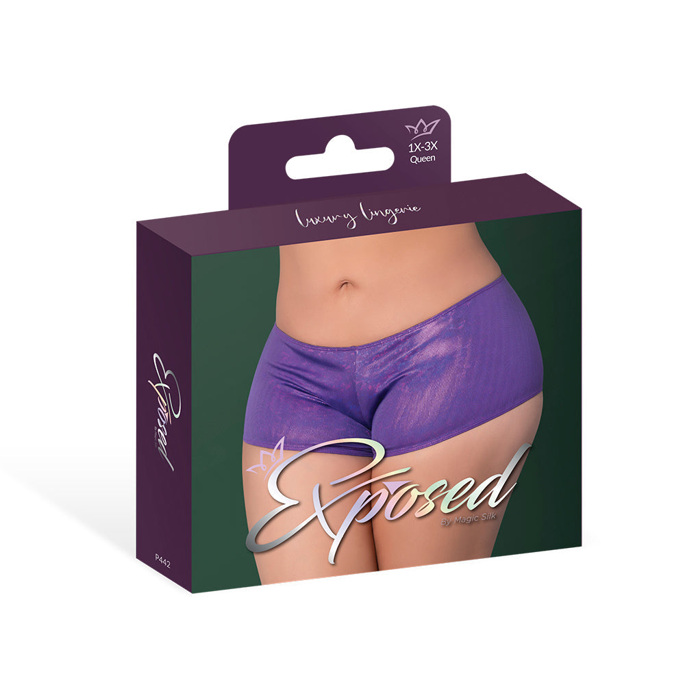 MAGIC SILK GLIMMER MINI BOY SHORT PURPLE DISCO QUEEN SIZE