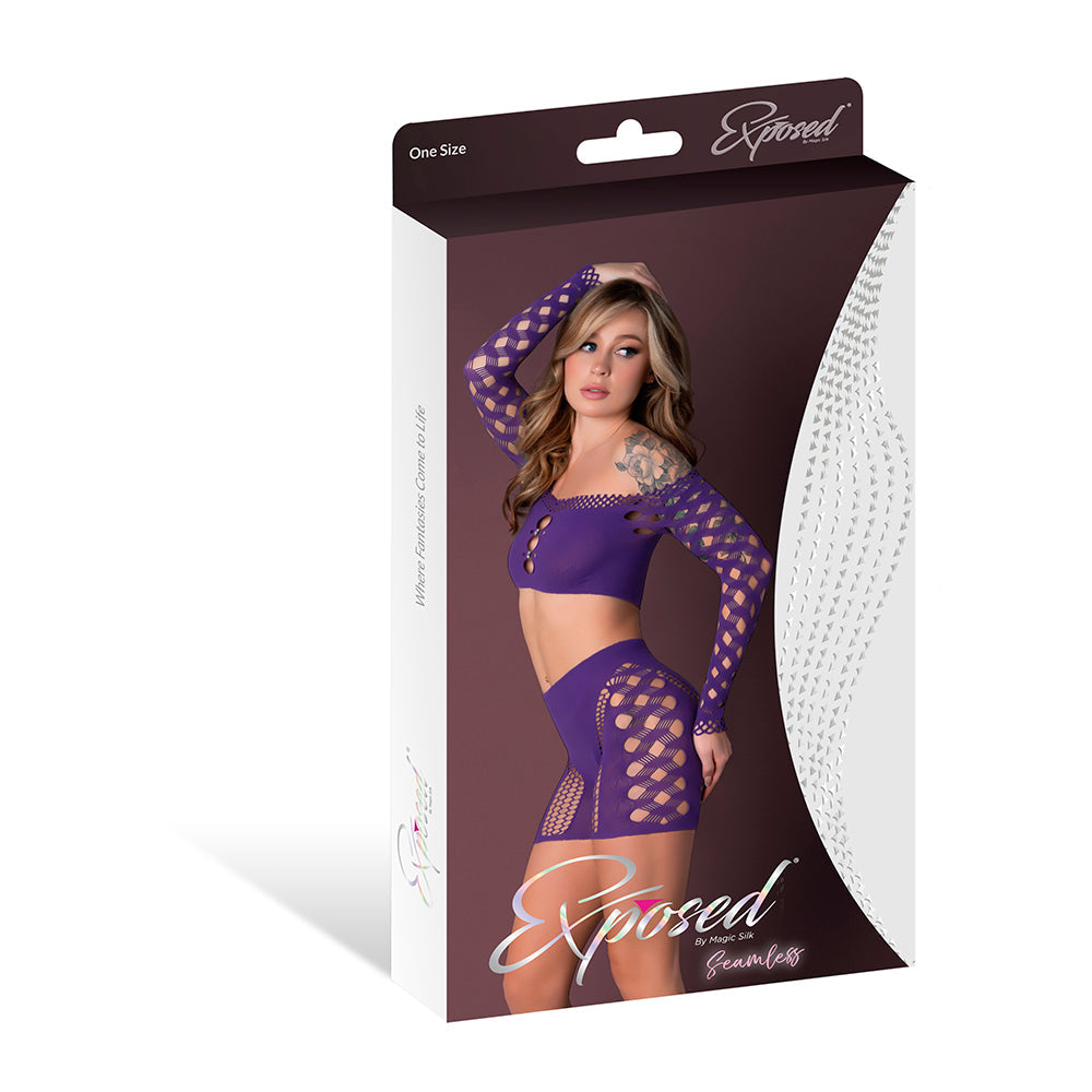 MAGIC SILK SEAMLESS CROP TOP & SHORT SET PURPLE O/S