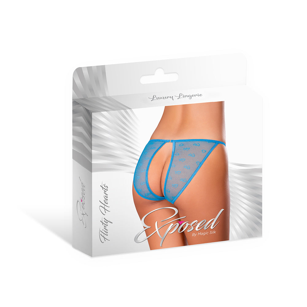 MAGIC SILK FLIRTY HEARTS OPEN BACK PANTY BLUE SUGAR L/XL